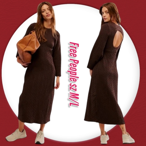Free People Gabby Long sleeves Seamless Open Back Midi Chic Dress - Picture 1 of 12